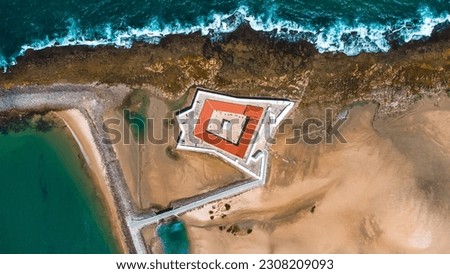 Landscape Fortress Reis Magos Fort Colonial Natal Seaside Beach Sea River Rio Grande Norte Atlantic Ocean Nature Drone Aerial Blue Waves Trip Travel Vacation Tourism Coral Reef Tropical Sun RN Brazil Royalty-Free Stock Photo #2308209093
