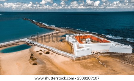 Landscape Fortress Reis Magos Fort Colonial Natal Seaside Beach Sea River Rio Grande Norte Atlantic Ocean Nature Drone Aerial Blue Waves Trip Travel Vacation Tourism Coral Reef Tropical Sun RN Brazil Royalty-Free Stock Photo #2308209107