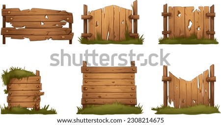 Wooden sign set vector illustration. Blank space for text. 
