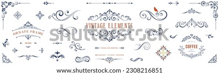Ornate vintage frames and scroll elements. Classic calligraphy swirls, swashes, floral motifs. Good for greeting cards, wedding invitations, restaurant menu, royal certificates and graphic design.
