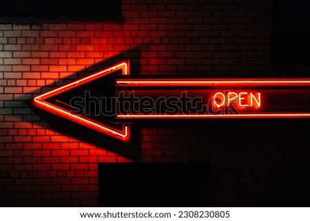 Open neon sign in the East Village, Manhattan, New York City