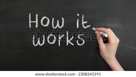 A woman's hand write text How it works with chalk on chalkboard