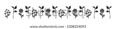 Quirky floral botanic vector border isolated on white background. Scandi cartoon foliage in botanical organic style for whimsical design elements. 