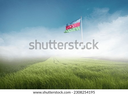 azerbaijan national flag with fog Royalty-Free Stock Photo #2308254195