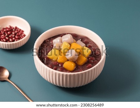 Taro Ball and Red Bean Soup served in bowl isolated on background top view of taiwan food Royalty-Free Stock Photo #2308256489