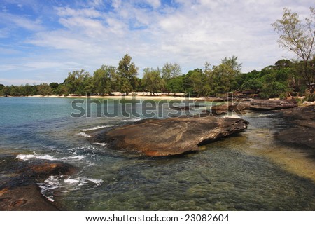 Rocks on tropical beach, Bay of Thailand, Cambodia, Sihanoukville