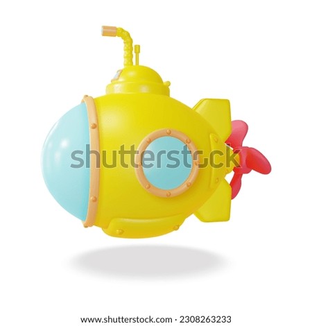 3d Yellow Submarine with Periscope Cartoon Style Isolated on a White Background. Vector illustration of Undersea Boat Royalty-Free Stock Photo #2308263233
