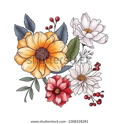 Beautiful Flowers watercolor painted ilustration