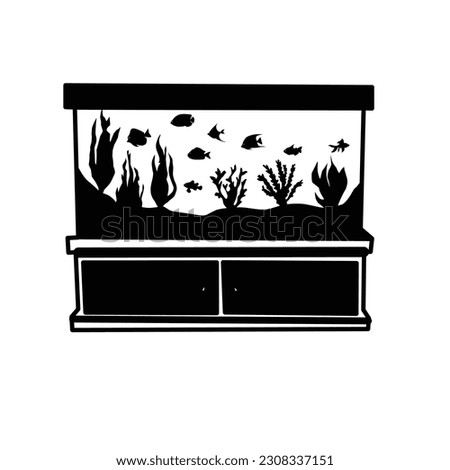 fish icon in black and white aquarium. isolated on white background. vector illustration.