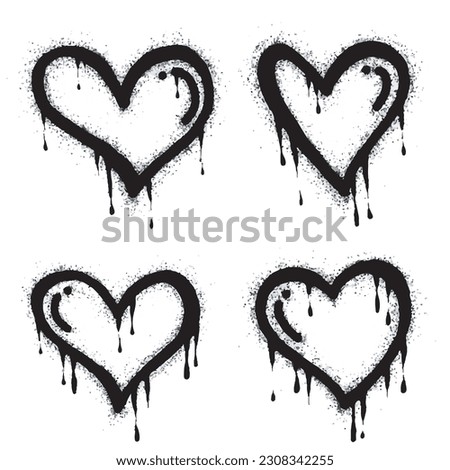 Set of graffiti hearts Signs Spray painted in black on white. Love heart drop symbol. isolated on white background. vector illustration