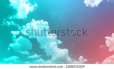 Colourful cloudy sky with fluffy clouds with pastel tone in blue, pink and orange in morning,Fantasy magical sunset sky on spring or summer
