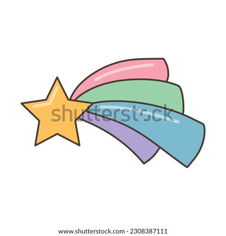 Star icon with colored tail.  Illustration in cartoon style. 70s retro clipart  vector design.