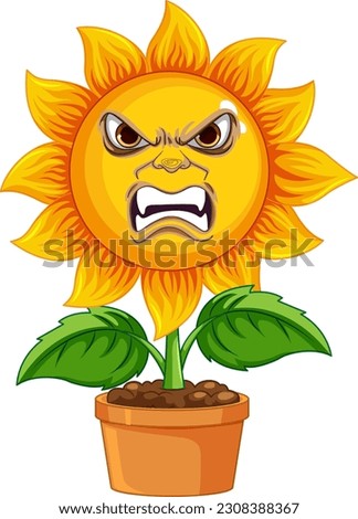 Evil facial expression sunflower cartoon character illustration