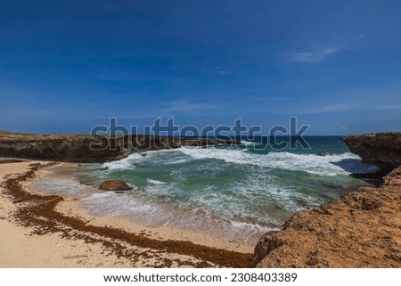 Beautiful nature landscape backgrounds. Atlantic Ocean coastline of Aruba Island.