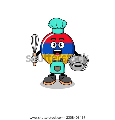 Illustration of armenia flag as a bakery chef , character design