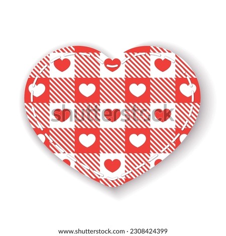 Red paper heart. Vector flat element with ornament. Best for web, print and St. Valentine's Day decoration.