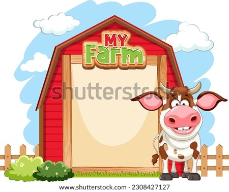 Cow with empty banner templae illustration