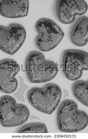 decorative hearts. Romantic love symbols set, design element for birthday, wedding, invitation, greeting card. Wallpaper. black and white photography