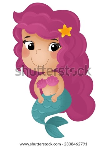 cartoon scene with happy young mermaid swimming on white background illustration for kids