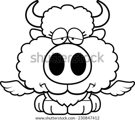 A cartoon illustration of a winged buffalo with a sad expression.