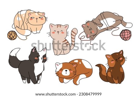 Cat Set, flat icons. Vector illustration Cartoon