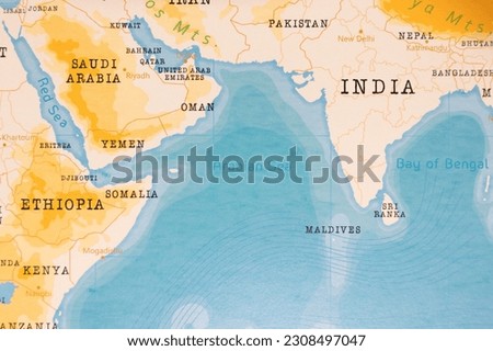 The Realistic Map of Arabian Sea. Royalty-Free Stock Photo #2308497047