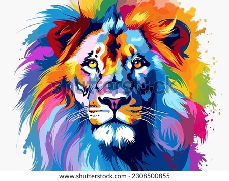Pride picture, bright independent multi-colored rainbow lion, LGBTQ symbol, print