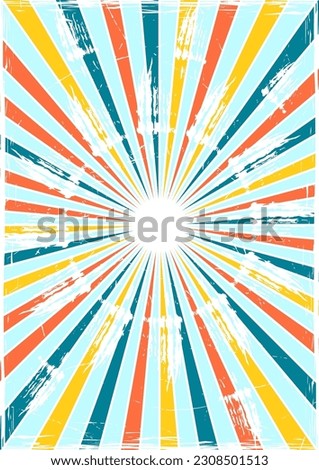 Pop art yellow background with beams, stripes from the center. Scuffed, cratched surface. Vintage cartoon retro style. For groovy, retro, pop art, comic style. With clipping mask