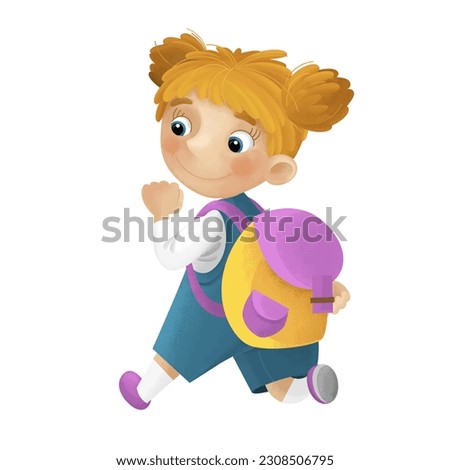 cartoon scene with young girl having fun playing leisure free time isolated illustration for children