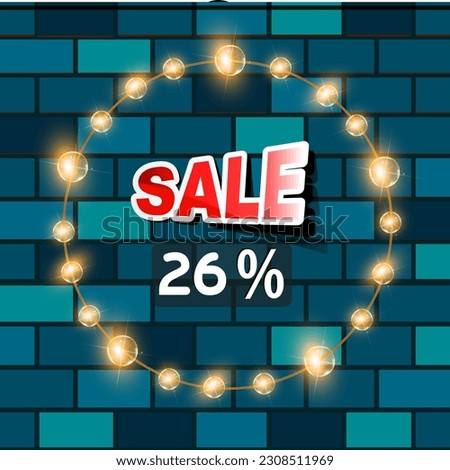sale banner sparkling circle lights brick wall backdrop