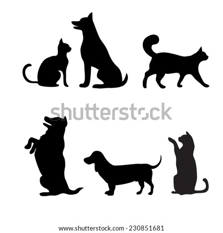 Cats and dogs set, vector silhouette
