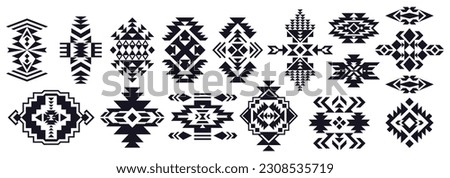 Set of Tribal decorative elements isolated on white background. Ethnic collection. Aztec geometric ornament. Royalty-Free Stock Photo #2308535719