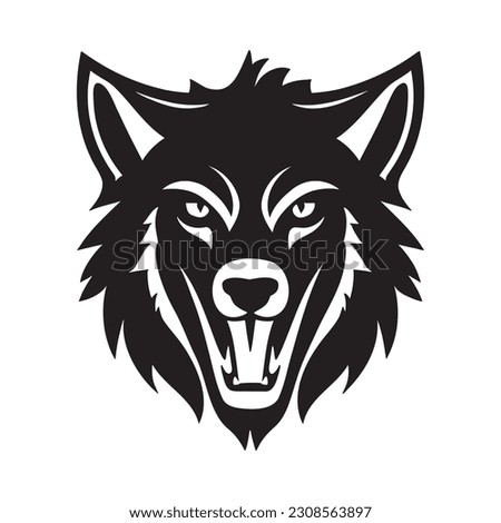 Wolf head black and white vector icon. Template for logo, emblem or badge design