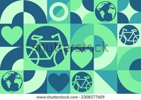World Bicycle Day. June 3. Seamless geometric pattern. Template for background, banner, card, poster. Vector EPS10 illustration