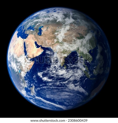 Planet earth globe from space, physical map on a black background. Satellite photo. Elements of this image furnished by NASA.