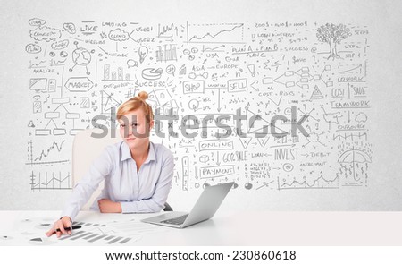 Pretty young businesswoman planning and calculating various business ideas