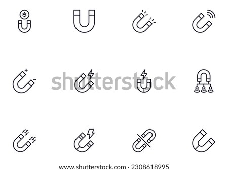 Collection of modern magnet outline icons. Set of modern illustrations for mobile apps, web sites, flyers, banners etc isolated on white background. Premium quality signs.  