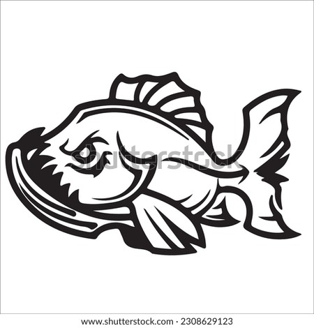 Editable illustration vector of different kinds of Fish, fishing, black image Silhouette 