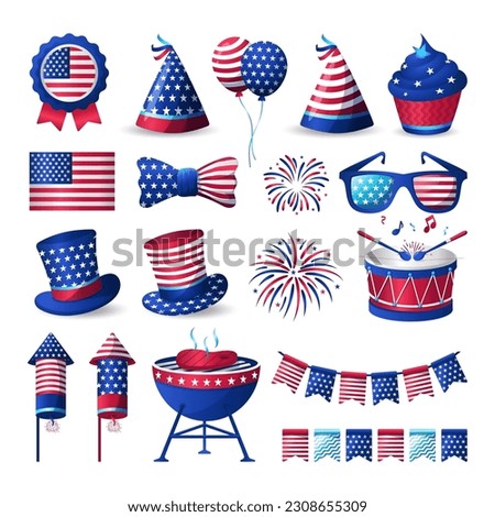 4th of July, USA Independence Day elements, with bright vibrant color vector