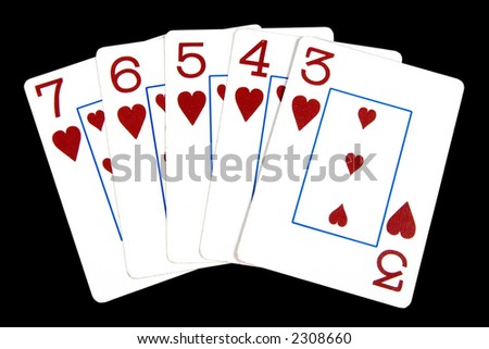 Five cards, isolated on black, clipping path included