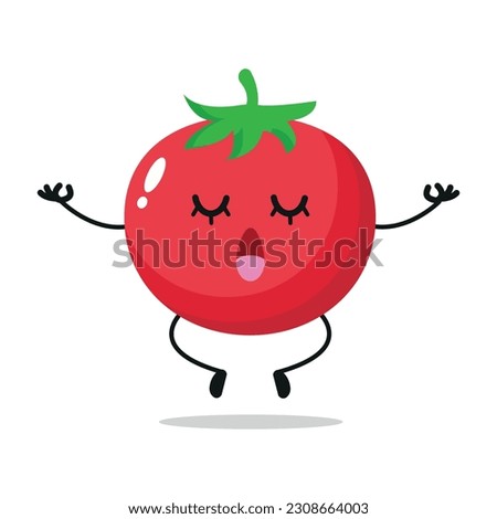 Single Tomato Vegetable Meditation Yoga Vector Illustration