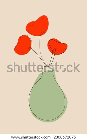 Bouquet of poppies in vase. One continuous line drawing vector illustration. Modern wall poster, interior design, print, home decor. Royalty-Free Stock Photo #2308672075