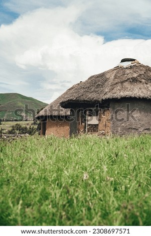 Close up of a mud hut in the small alpine country of Lesotho.
