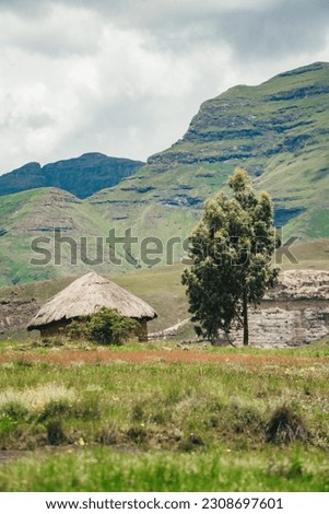 Small African village in the alpine country of Lesotho.