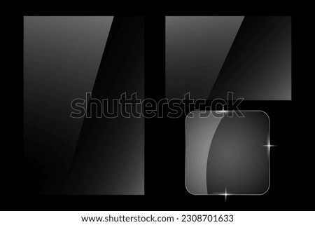 Realistic texture of square, rectangle glass plates. Glare effect on glass for objects. Realistic reflection. Glass on black background.	 Royalty-Free Stock Photo #2308701633