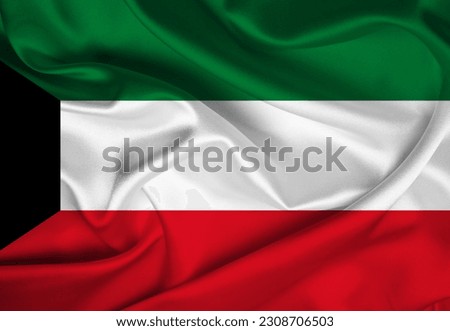 Flag of Kuwait, Flag of   Kuwait on silk fabric in the wind, 3D illustration of Kuwait flag blowing in the wind. Royalty-Free Stock Photo #2308706503