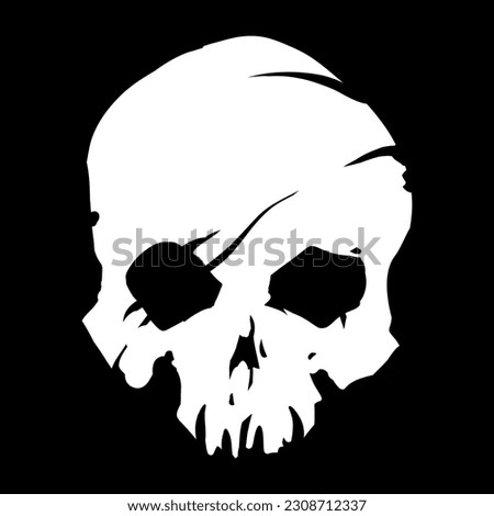 White skull with crossed bones icon illustration. Comic style. T-shirt print for Horror or Halloween. Hand drawing illustration isolated on black background. Vector EPS 10