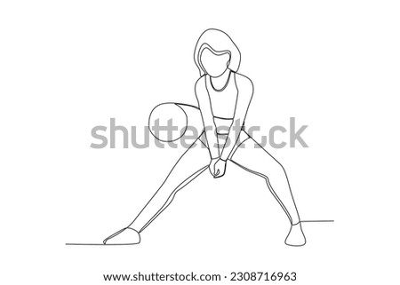 A woman is serving a volleyball. Beach volleyball one-line drawing