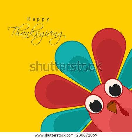 Colorful turkey bird on yellow background for Happy Thanksgiving Day celebrations. 