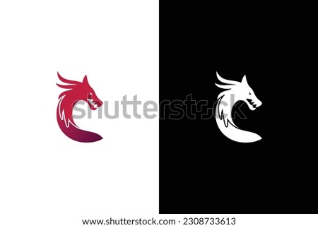 Modern dragon and letter C logo design. Dragon head and C letter vector icon design Template.